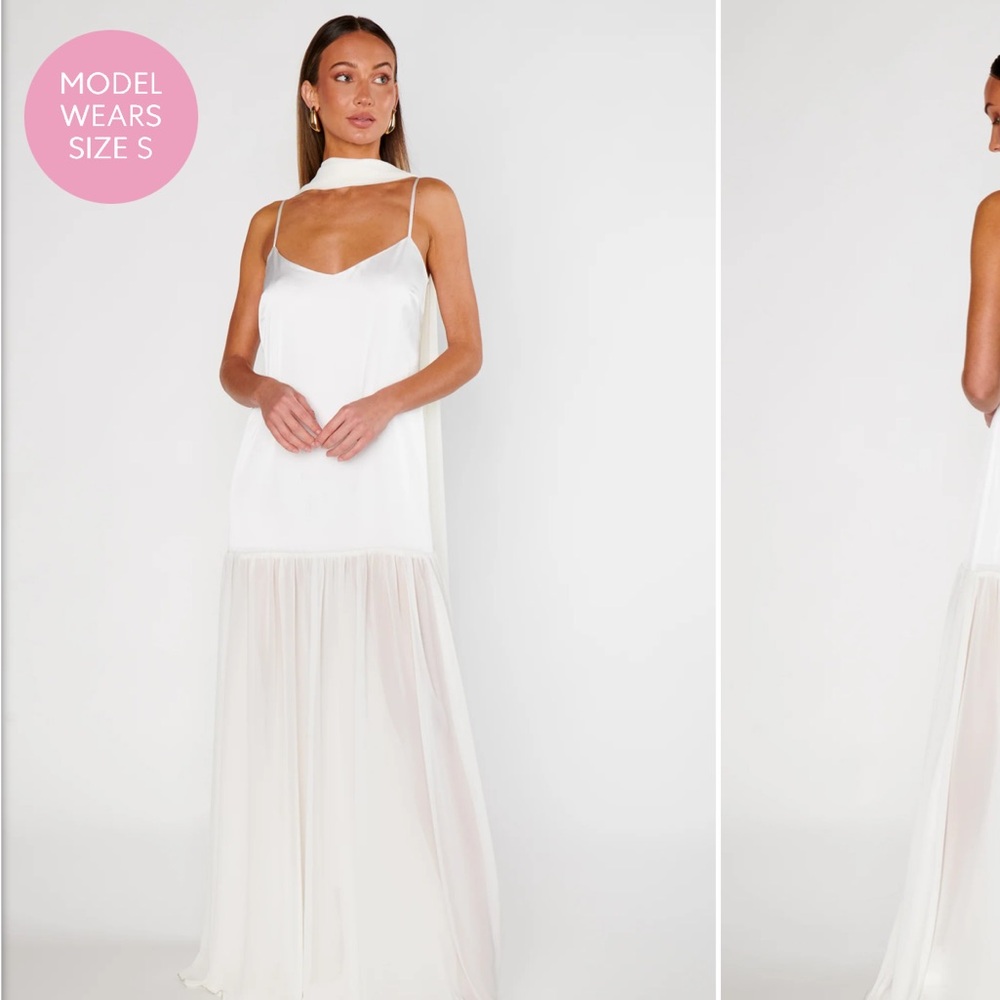 Show Me Your MuMu White Maxi Slip Dress with Sheer Skirt